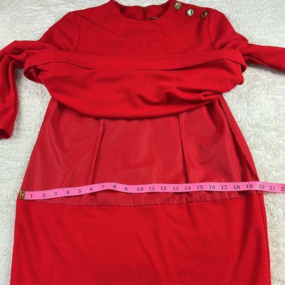 Vintage Halmode Petites long sleeved red midi dress, size 12p - Picture 6 of 8